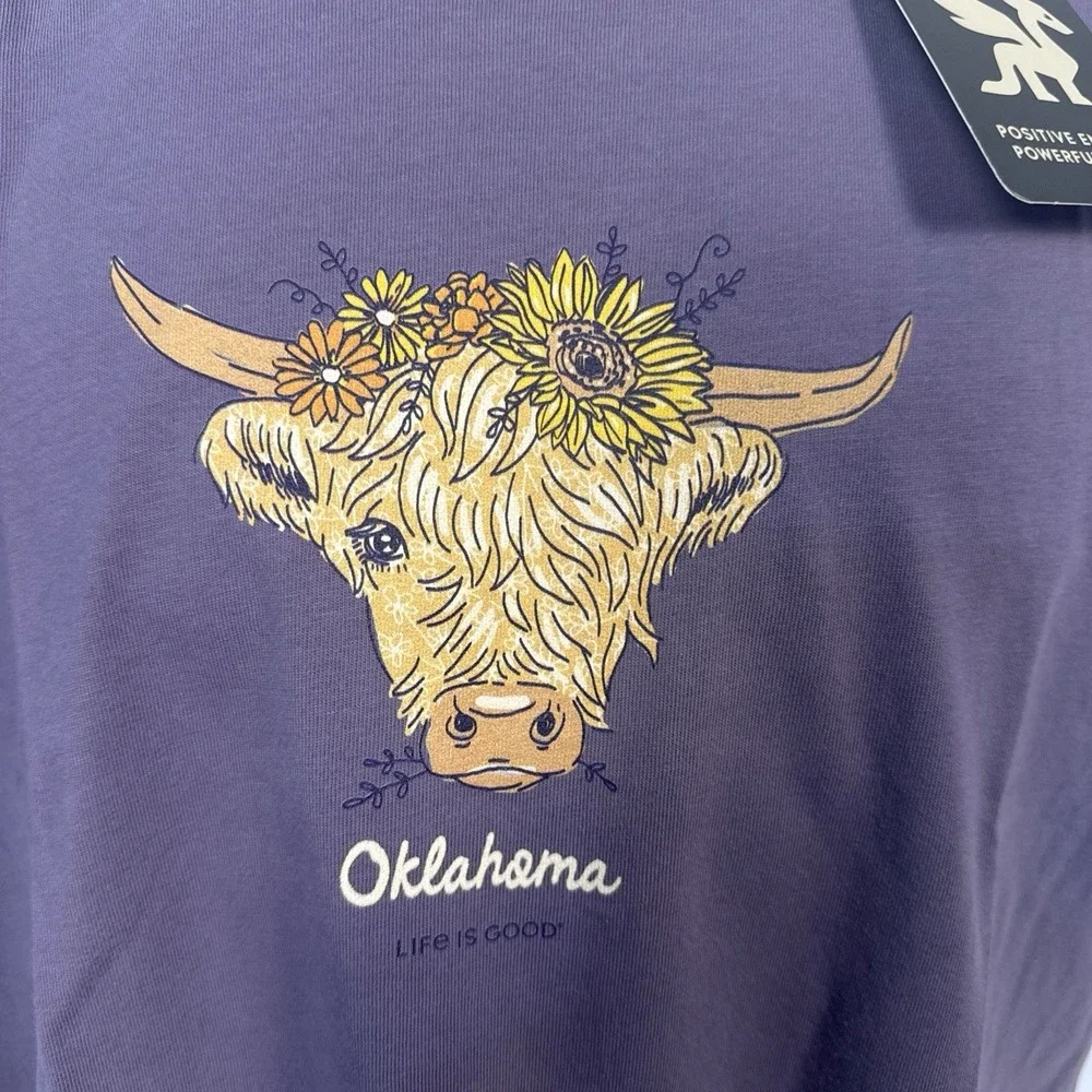 Life is Good. Womens Highland Cow OK Short Sleeve Crusher Tee, Purple Large - Picture 2 of 6